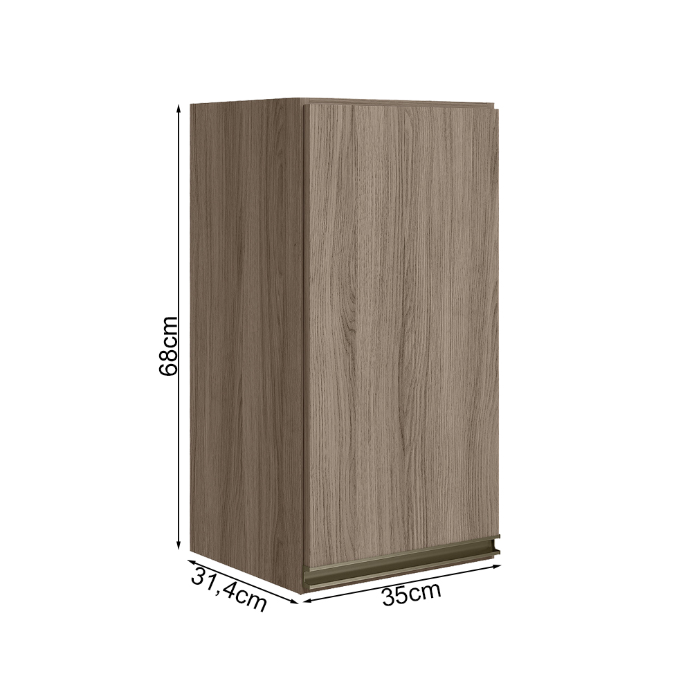 Armario Aereo 1 Porta MDF 35 cm Kali 16089 Carvalho Toq Carvalho Toq Nicioli