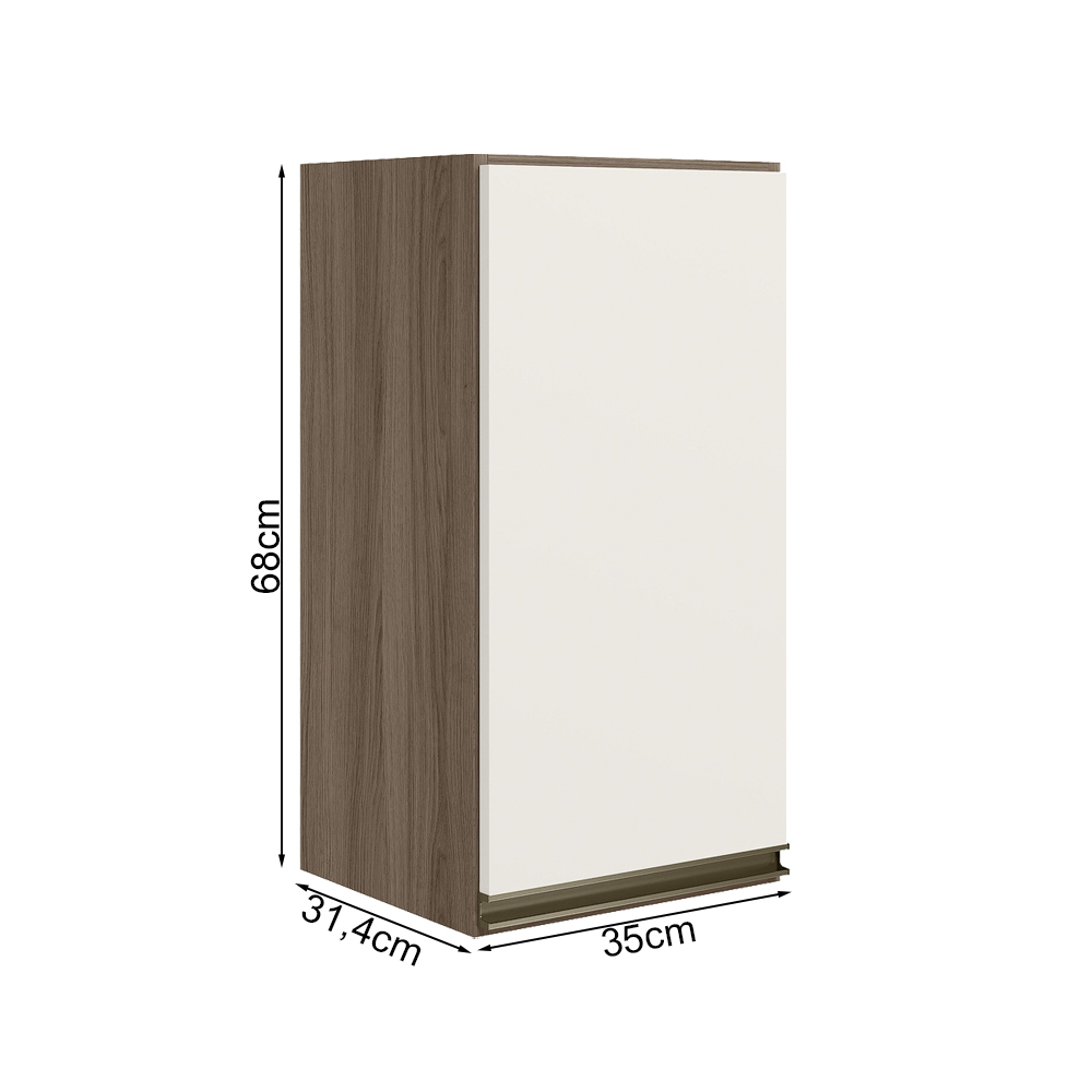 Armario Aereo 1 Porta MDF 35 cm Kali 16089 Carvalho Toq Off White Cetim Nicioli