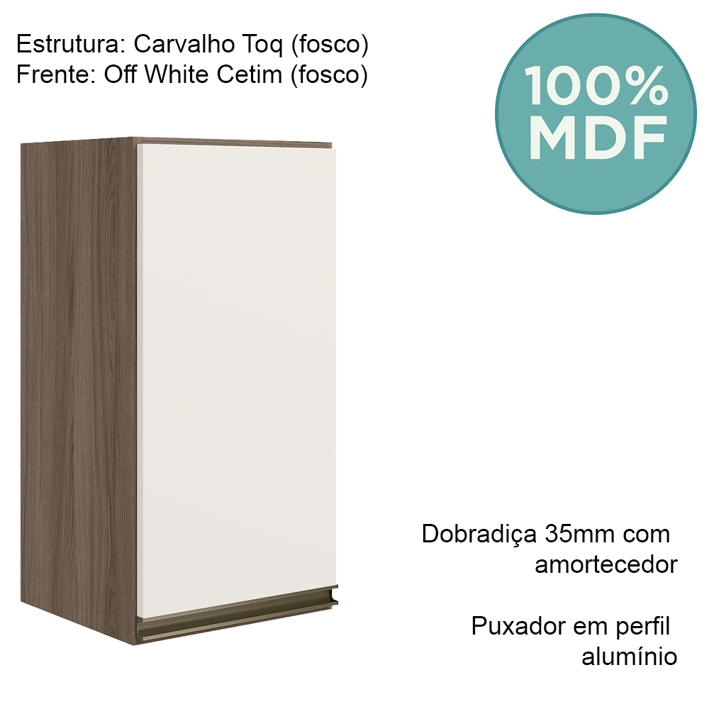 Armario Aereo 1 Porta MDF 35 cm Kali 16089 Carvalho Toq Off White Cetim Nicioli
