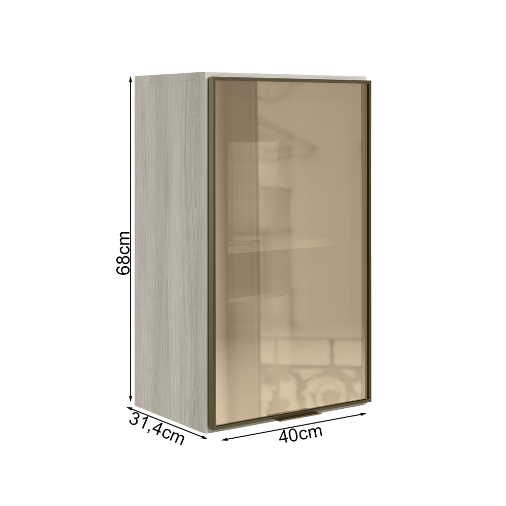 Armario Aereo 1 Porta Vidro MDF 40 cm Kali 1220261 Bianco Toq Nicioli