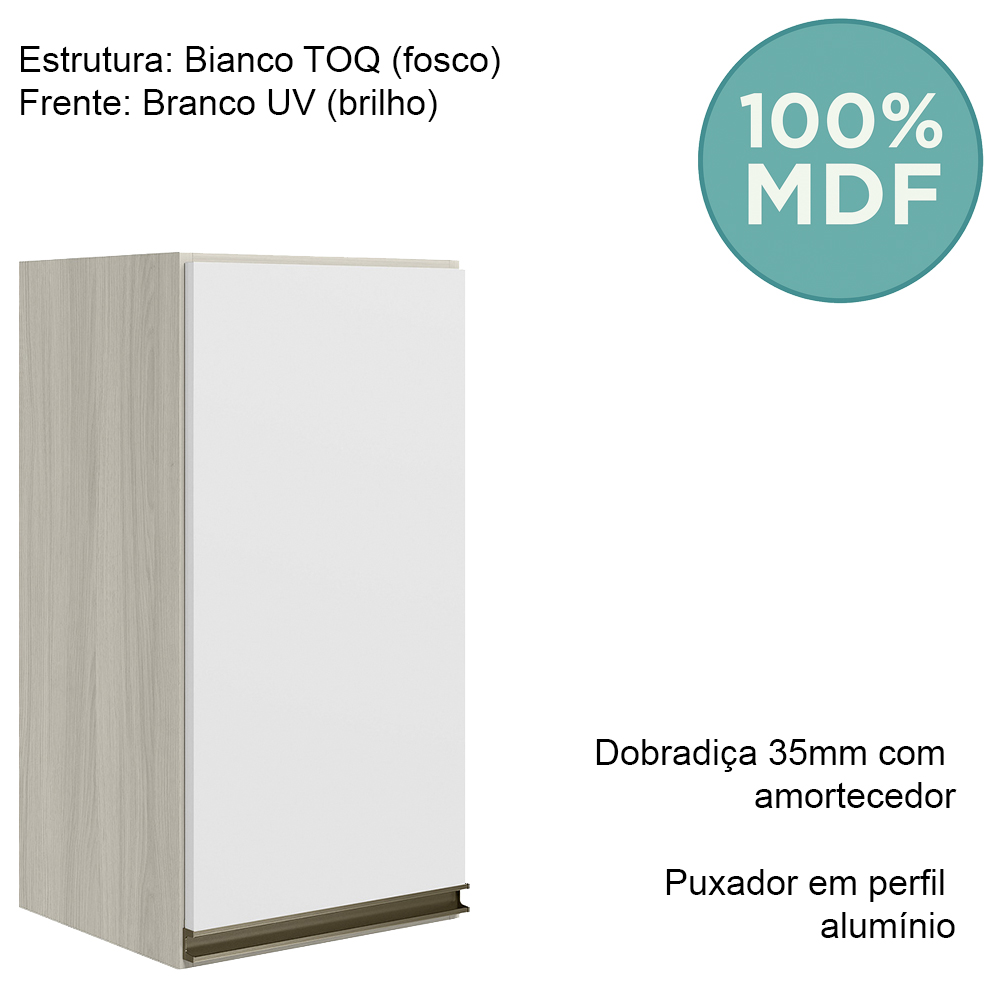 Armario Aereo 1P MDF 40 cm Kali 12202 Bianco Toq Branco Uv Nicioli