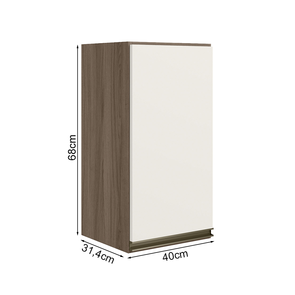 Armario Aereo 1P MDF 40 cm Kali 12202 Carvalho Toq Off White Cetim Nicioli
