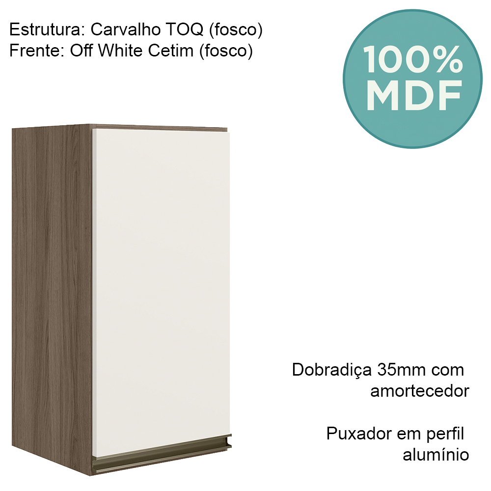 Armario Aereo 1P MDF 40 cm Kali 12202 Carvalho Toq Off White Cetim Nicioli