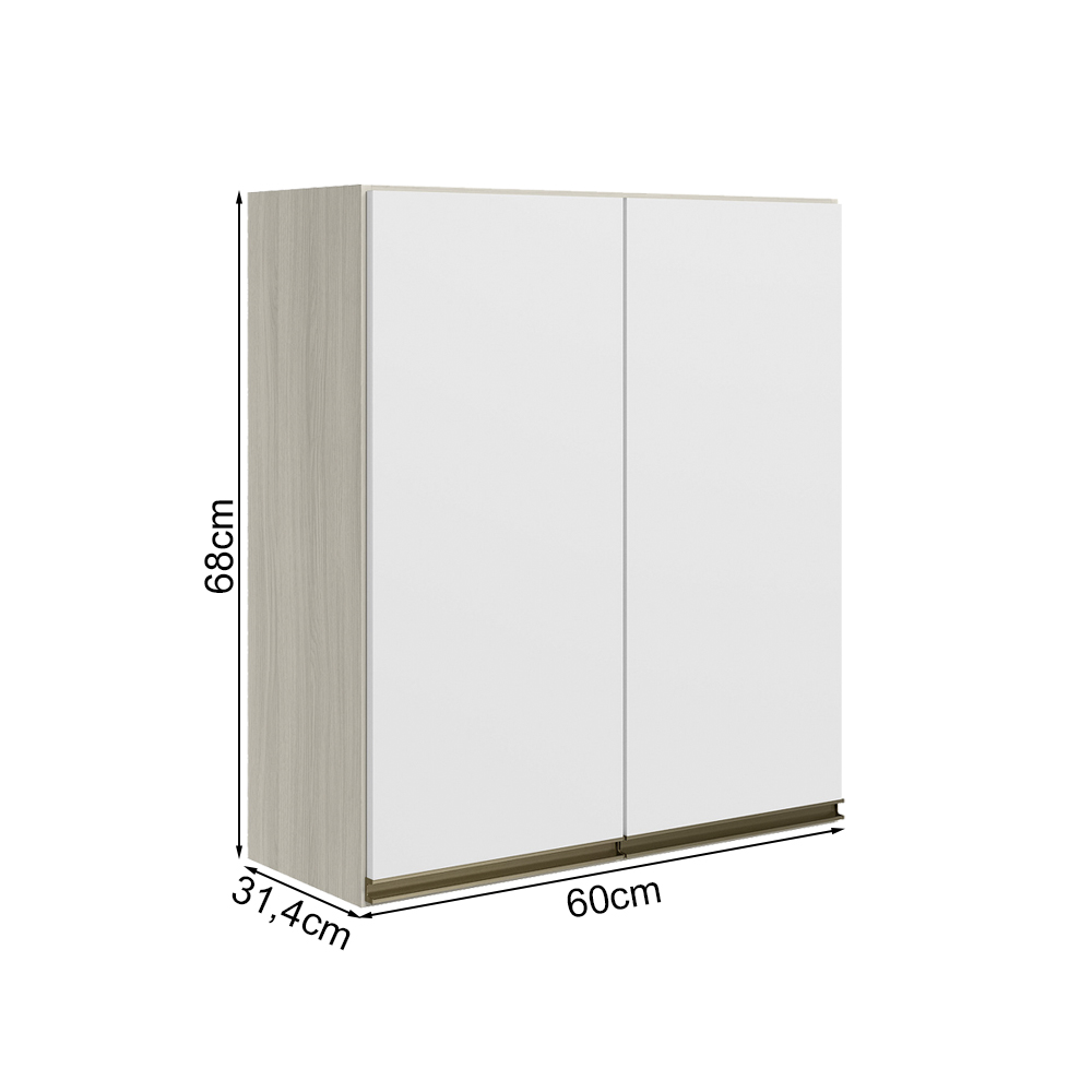 Armario Aereo 2 Portas MDF 60 cm Kali 12205 Bianco Toq Branco Uv Nicioli