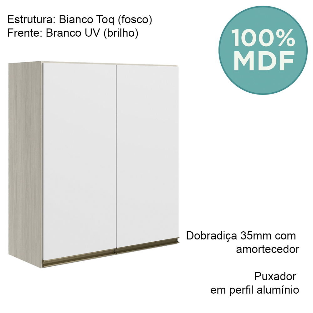 Armario Aereo 2 Portas MDF 60 cm Kali 12205 Bianco Toq Branco Uv Nicioli