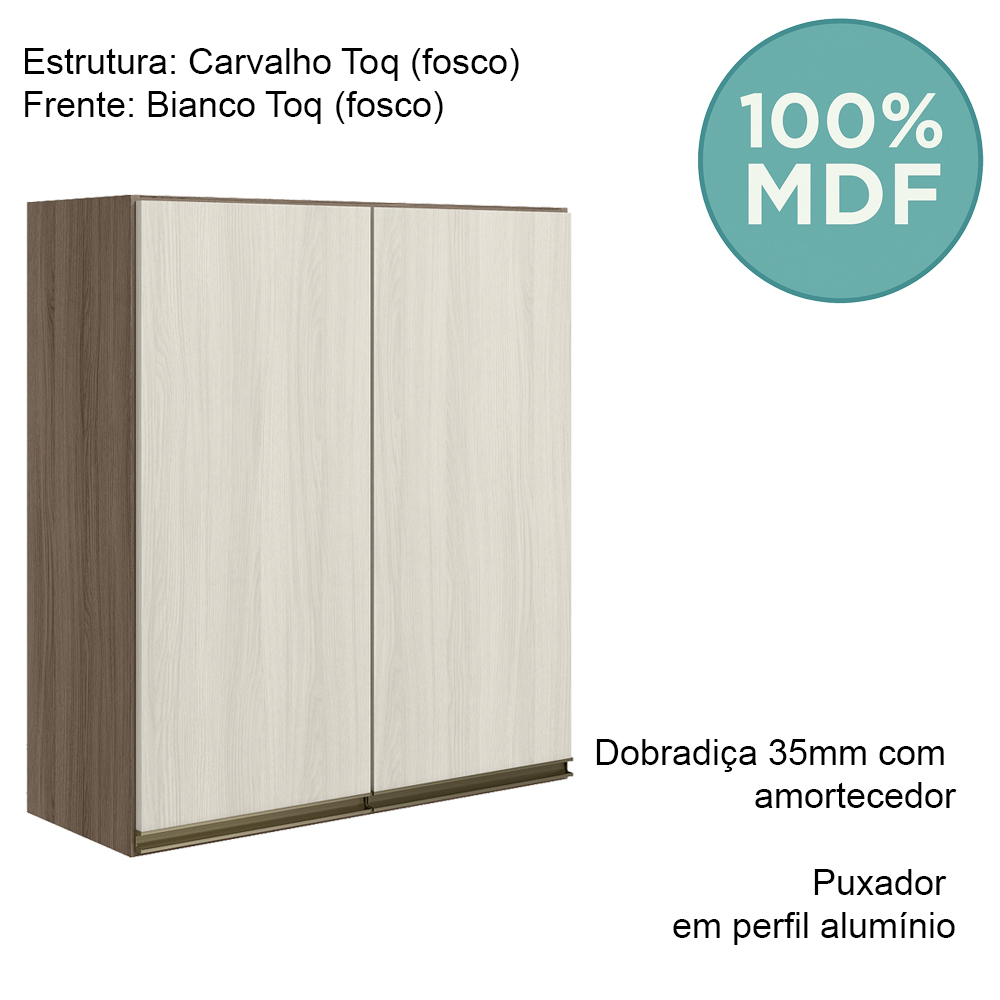 Armario Aereo 2 Portas MDF 60 cm Kali 12205 Carvalho Toq Bianco Toq Nicioli
