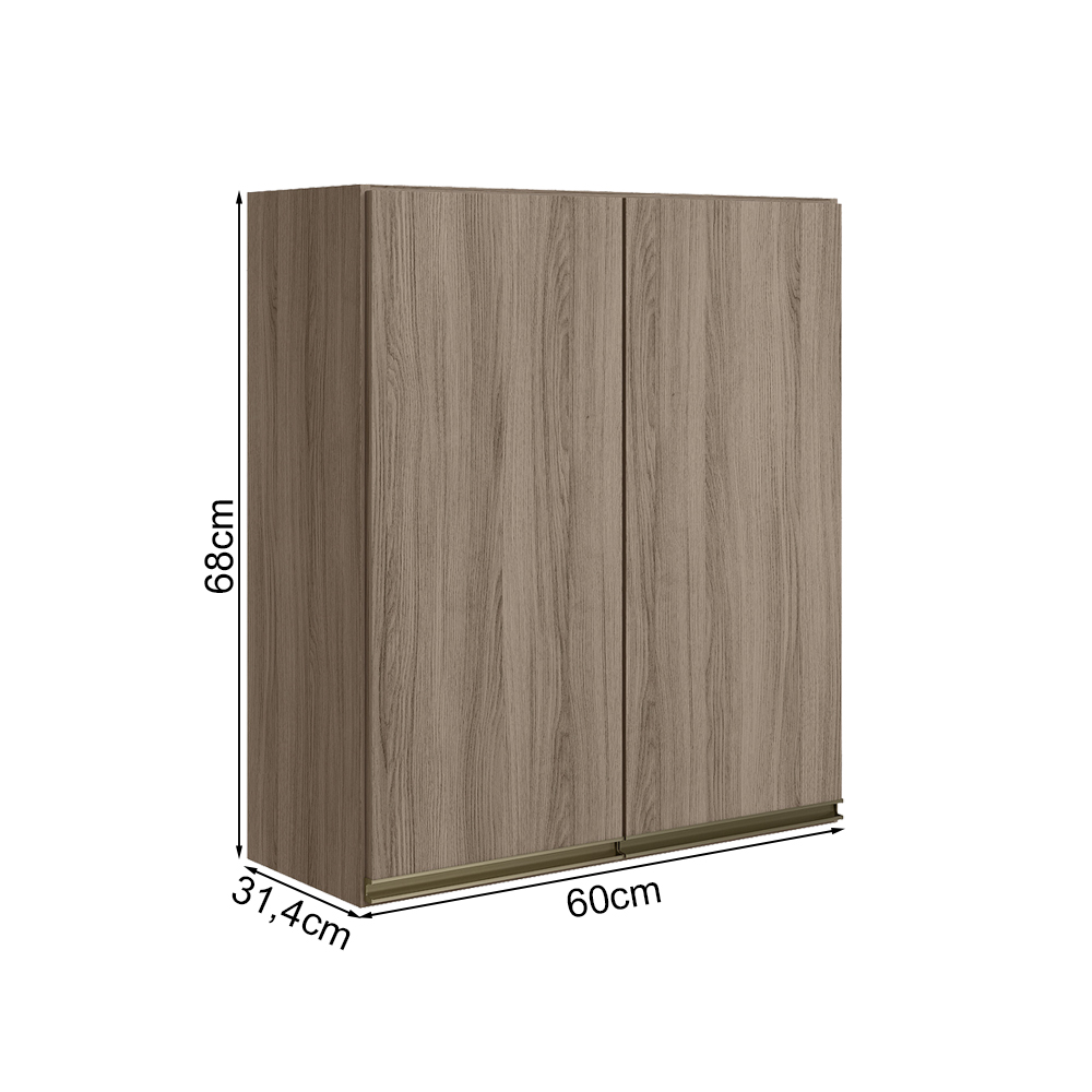 Armario Aereo 2 Portas MDF 60 cm Kali 12205 Carvalho Toq Carvalho Toq Nicioli