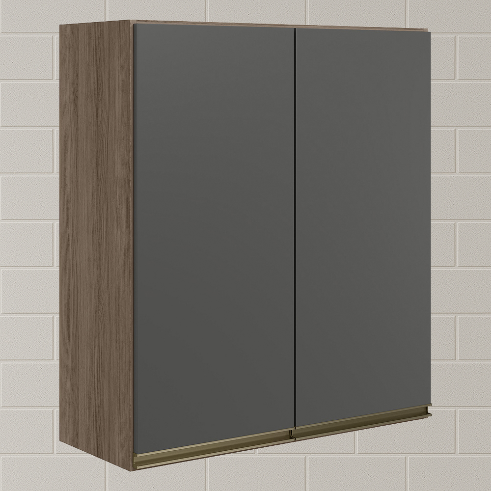 Armario Aereo 2 Portas MDF 60 cm Kali 12205 Carvalho Toq Chumbo Nicioli