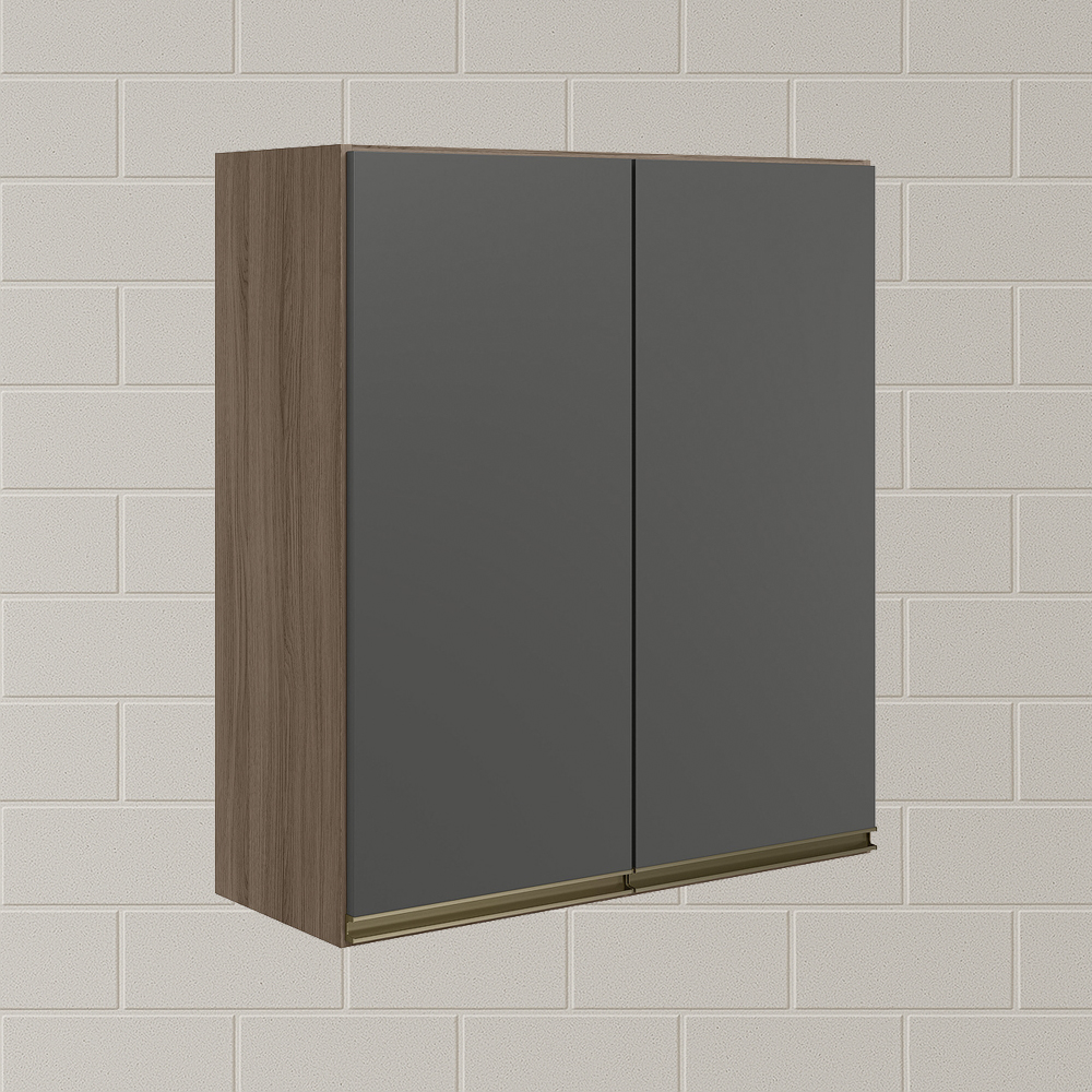 Armario Aereo 2 Portas MDF 60 cm Kali 12205 Carvalho Toq Chumbo Nicioli