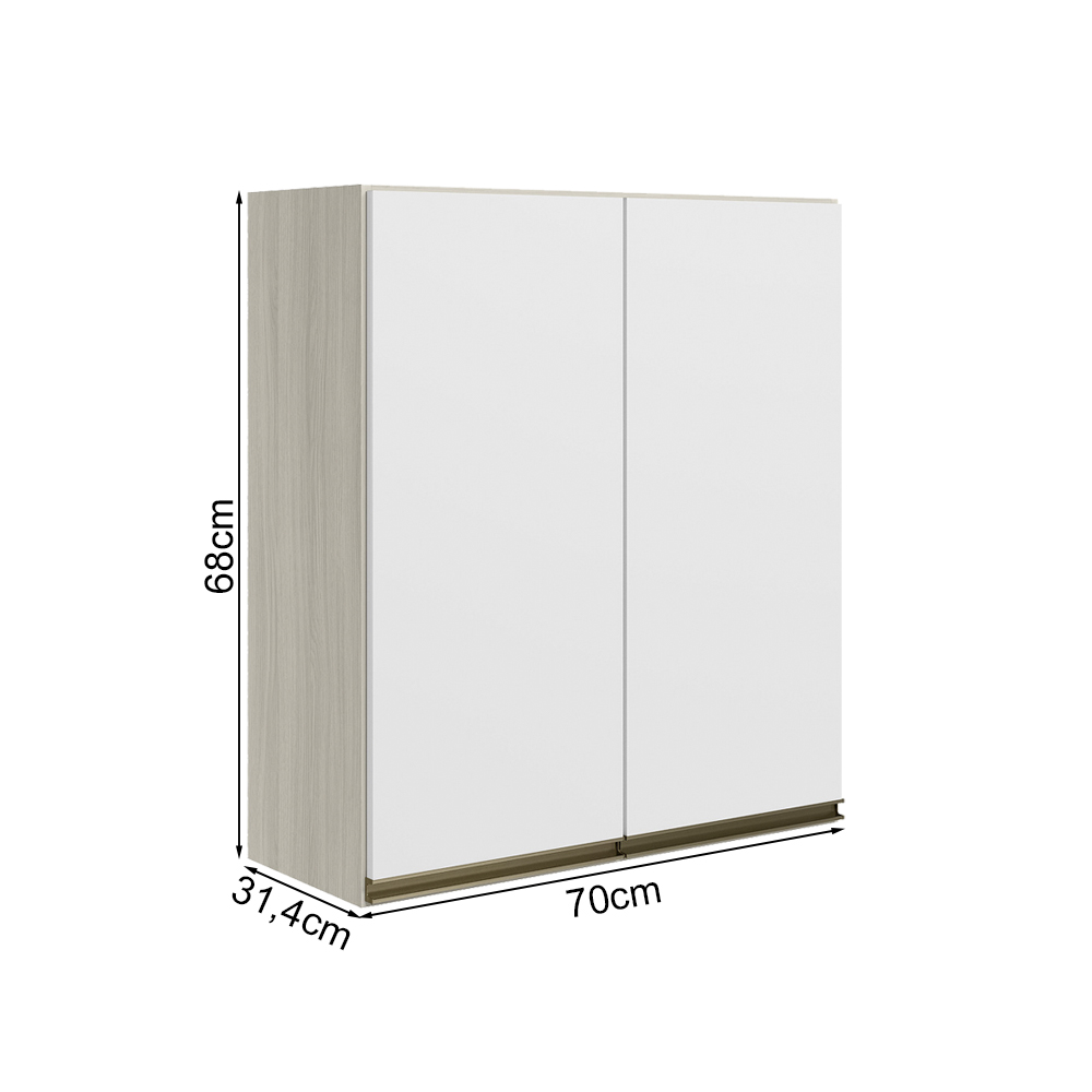 Armario Aereo 2 Portas MDF 70 cm Kali 12208 Bianco Toq Branco Uv Nicioli