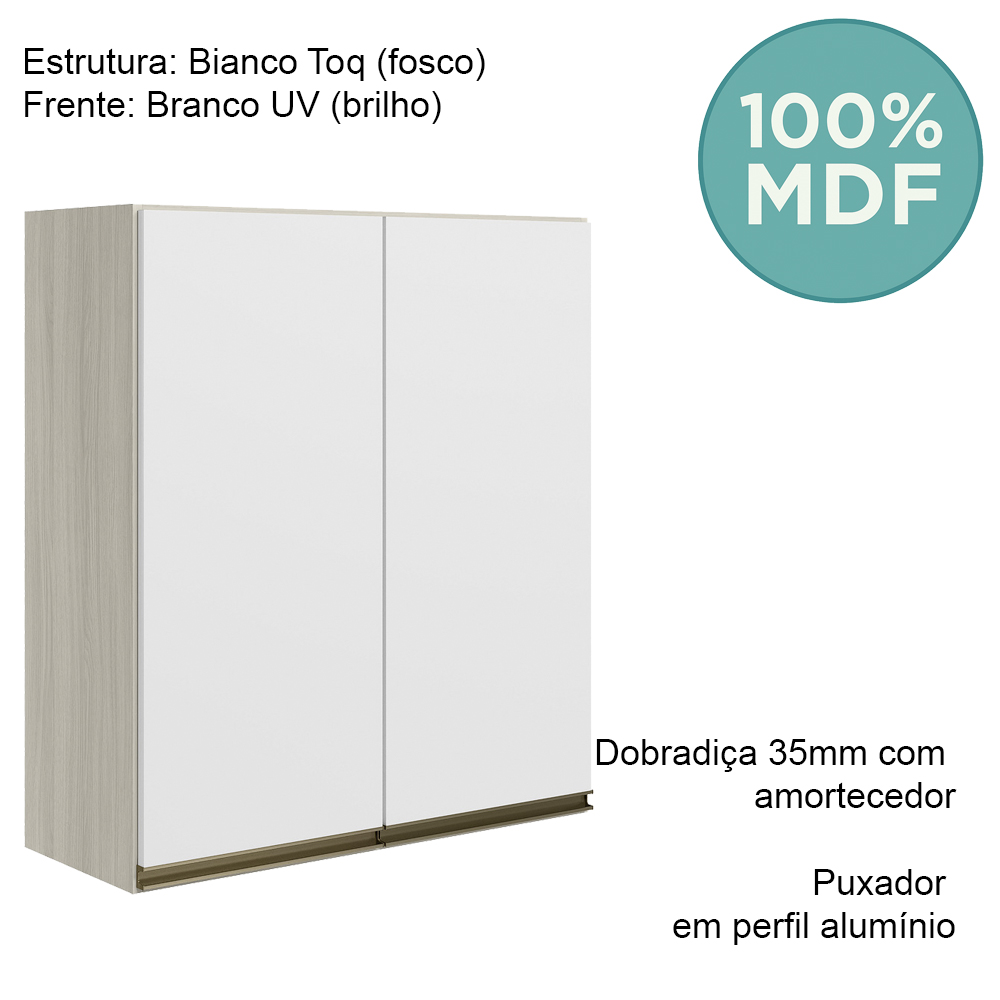 Armario Aereo 2 Portas MDF 70 cm Kali 12208 Bianco Toq Branco Uv Nicioli
