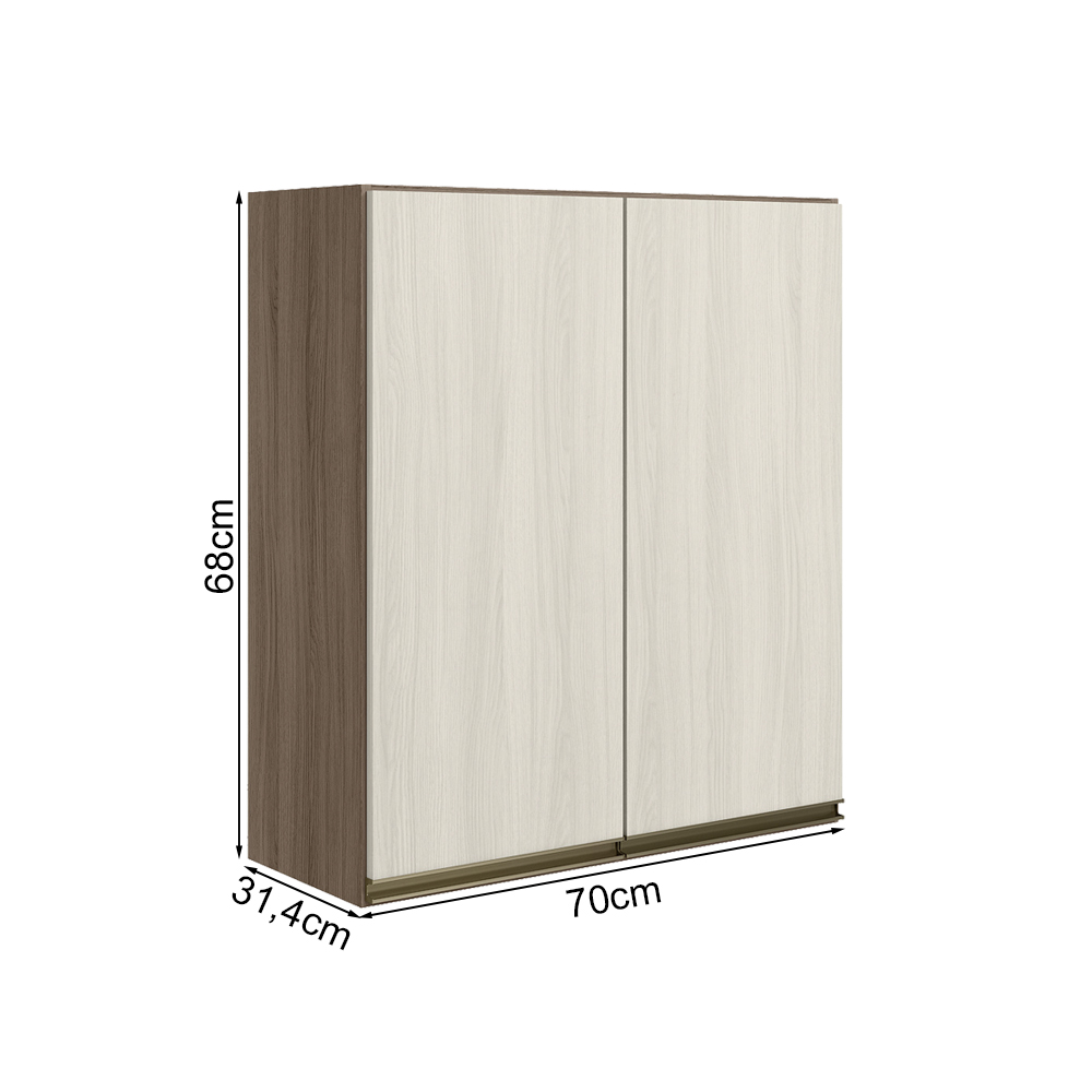 Armario Aereo 2 Portas MDF 70 cm Kali 12208 Carvalho Toq Bianco Toq Nicioli