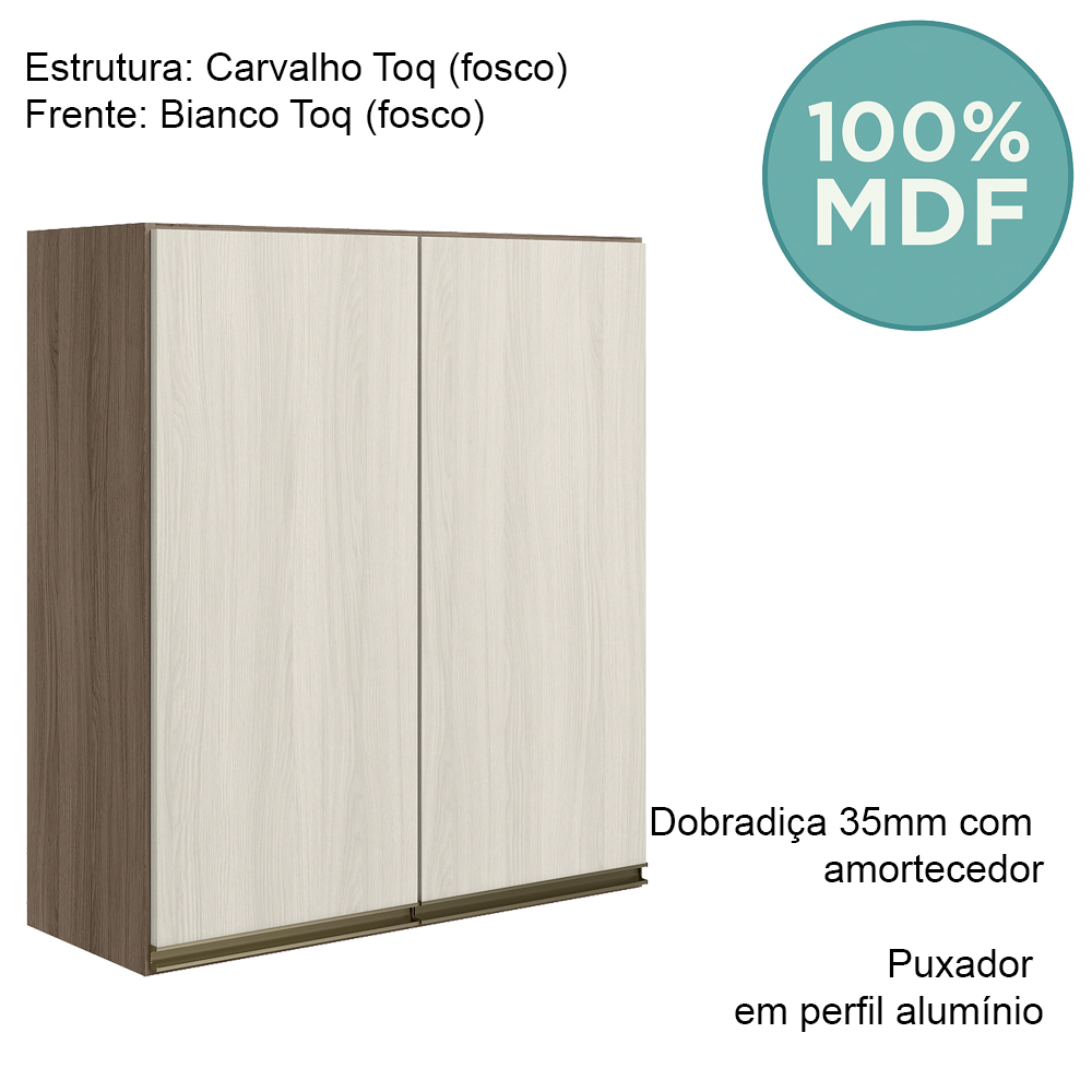Armario Aereo 2 Portas MDF 70 cm Kali 12208 Carvalho Toq Bianco Toq Nicioli