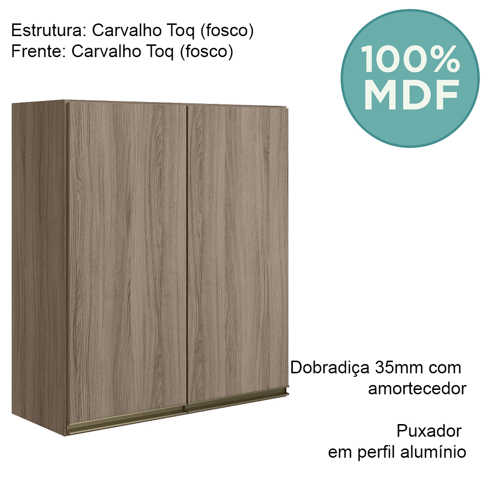 Armario Aereo 2 Portas MDF 70 cm Kali 12208 Carvalho Toq Carvalho Toq Nicioli