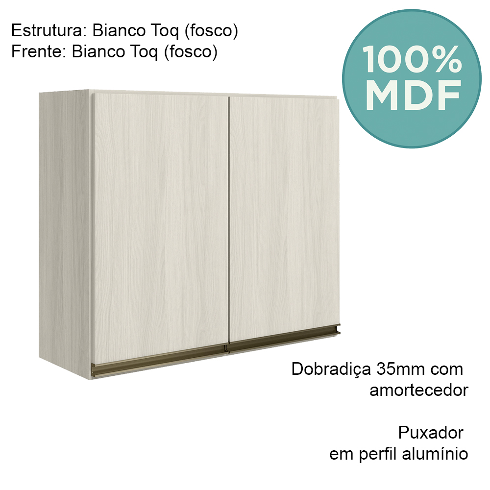Armario Aereo 2 Portas MDF 80 cm Kali 12211 Bianco Toq Bianco Toq Nicioli