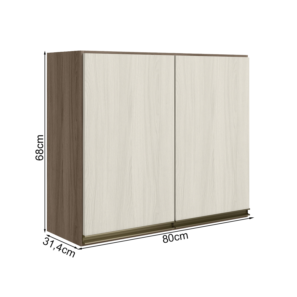 Armario Aereo 2 Portas MDF 80 cm Kali 12211 Carvalho Toq Bianco Toq Nicioli