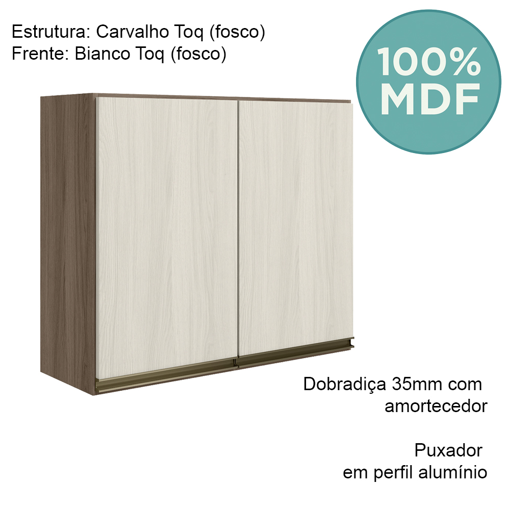 Armario Aereo 2 Portas MDF 80 cm Kali 12211 Carvalho Toq Bianco Toq Nicioli