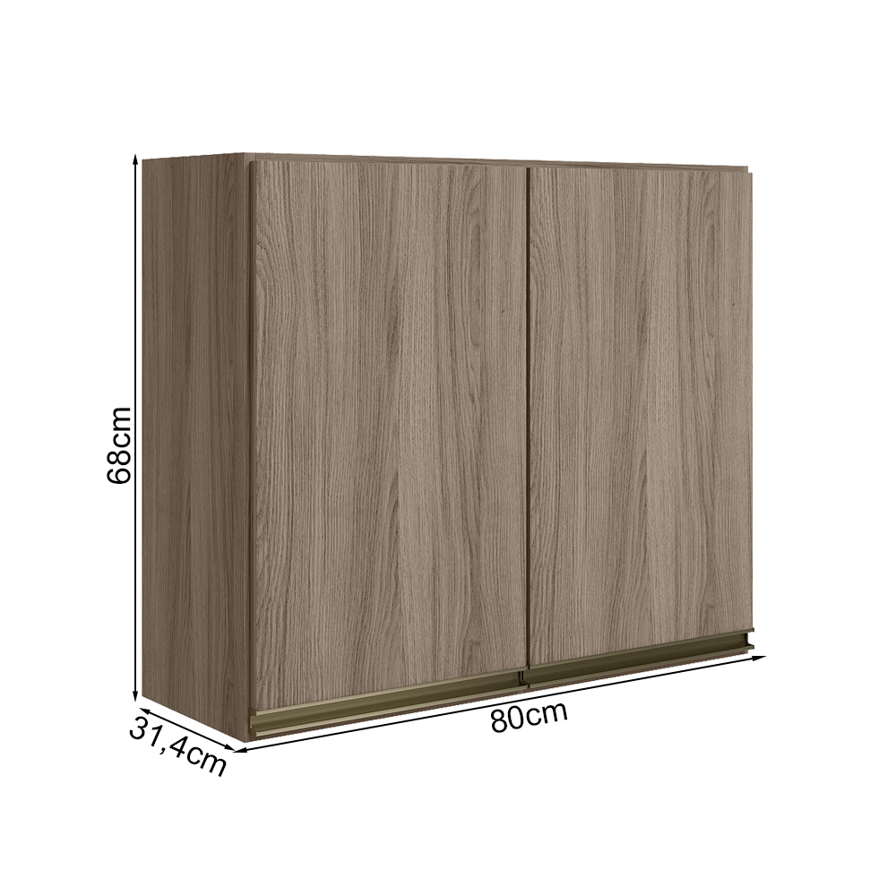Armario Aereo 2 Portas MDF 80 cm Kali 12211 Carvalho Toq Carvalho Toq Nicioli