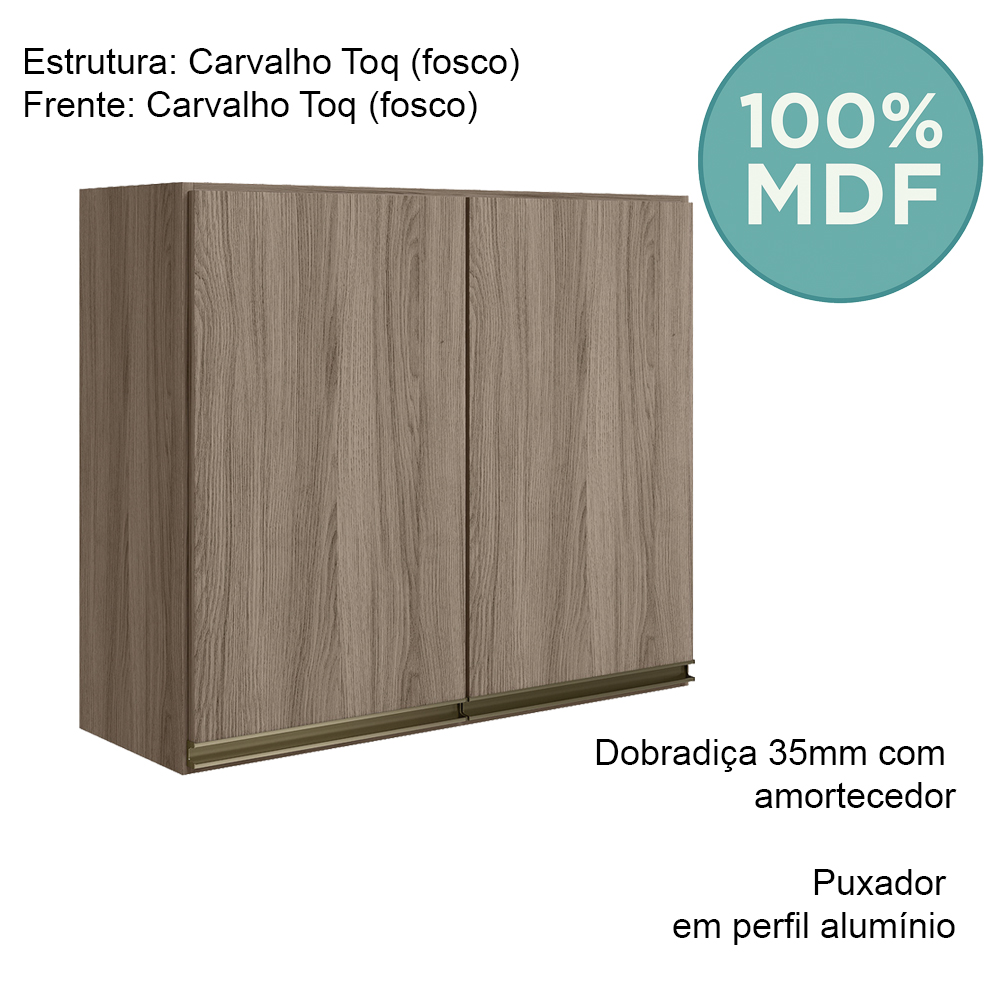 Armario Aereo 2 Portas MDF 80 cm Kali 12211 Carvalho Toq Carvalho Toq Nicioli
