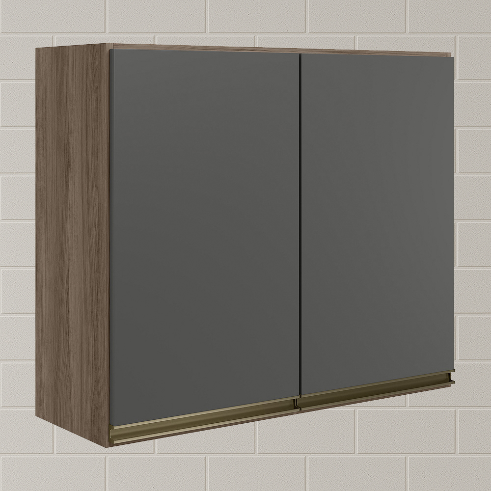 Armario Aereo 2 Portas MDF 80 cm Kali 12211 Carvalho Toq Chumbo Nicioli