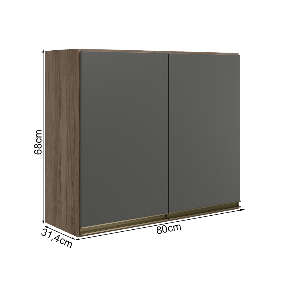 Armario Aereo 2 Portas MDF 80 cm Kali 12211 Carvalho Toq Chumbo Nicioli