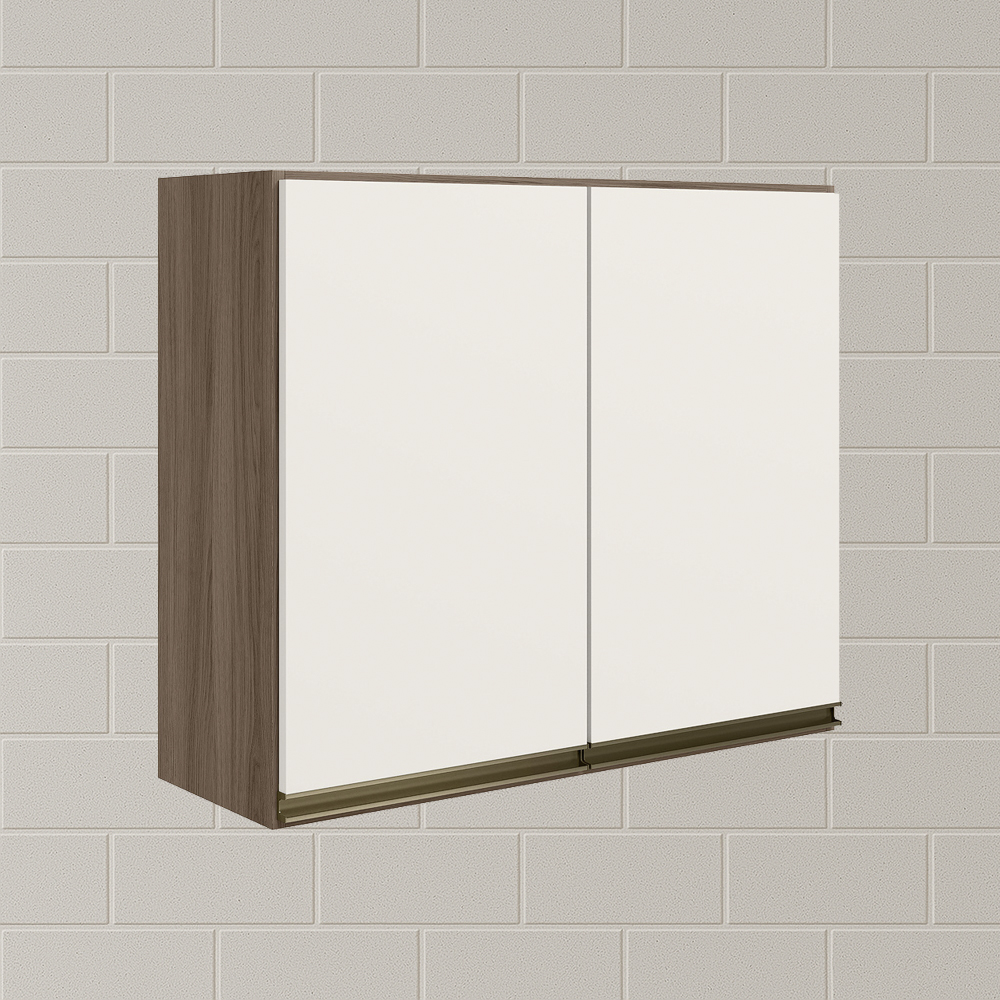 Armario Aereo 2 Portas MDF 80 cm Kali 12211 Carvalho Toq Off White Cetim Nicioli