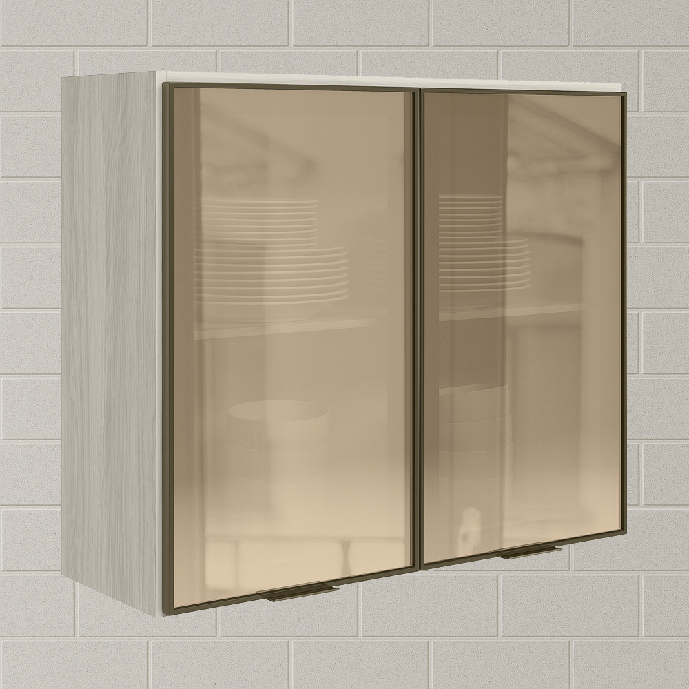 Armario Aereo 2 Portas Vidro MDF 80 cm Kali 1221162 Bianco Toq Nicioli