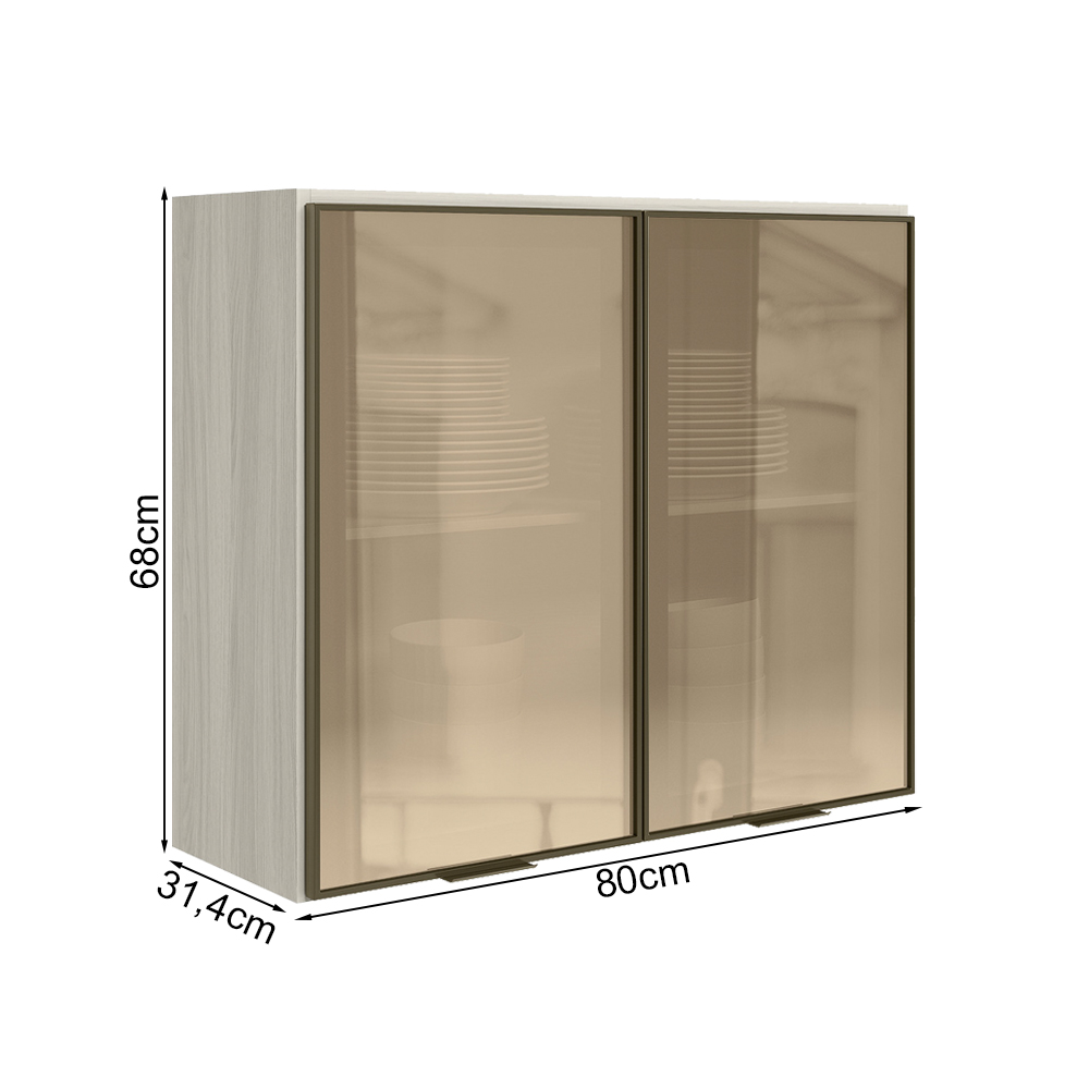 Armario Aereo 2 Portas Vidro MDF 80 cm Kali 1221162 Bianco Toq Nicioli