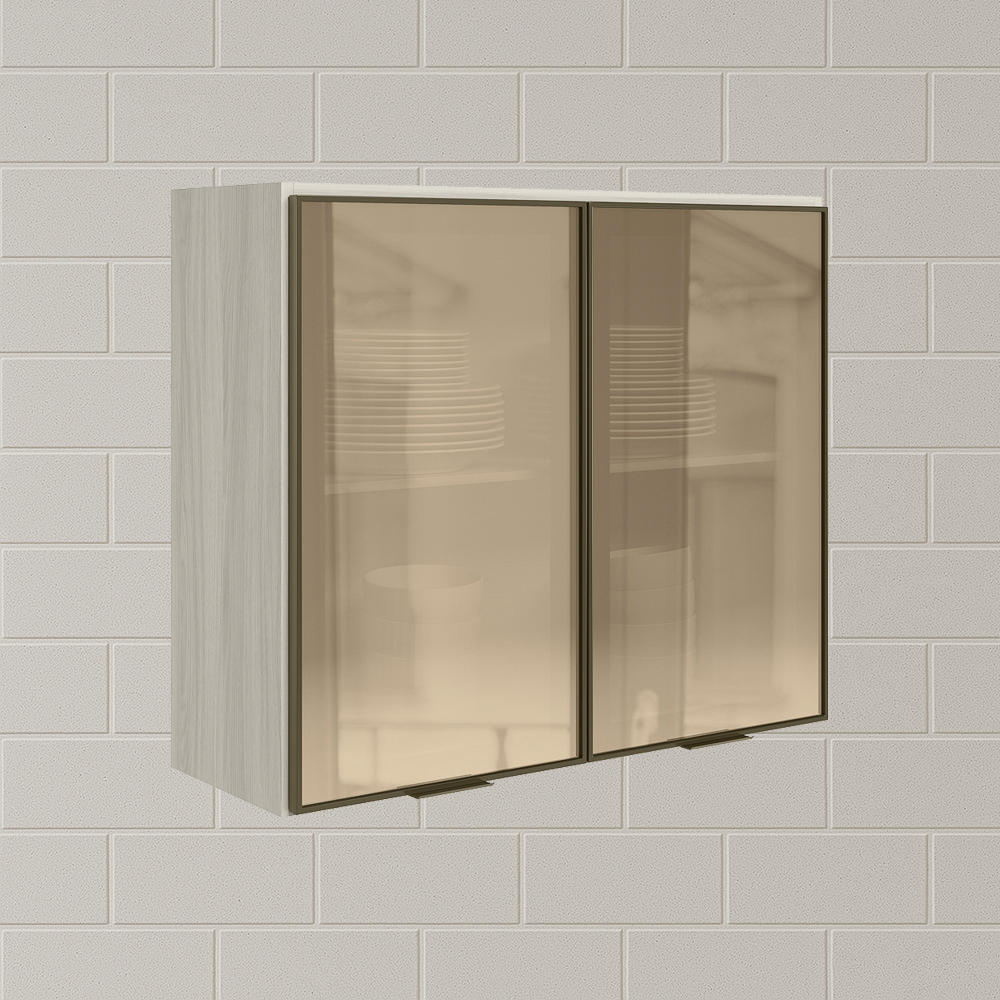Armario Aereo 2 Portas Vidro MDF 80 cm Kali 1221162 Bianco Toq Nicioli