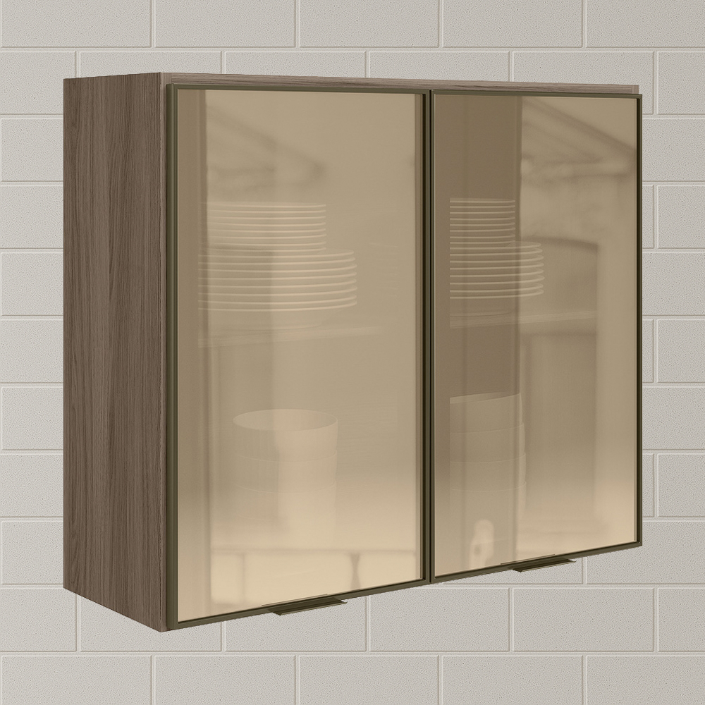 Armario Aereo 2 Portas Vidro MDF 80 cm Kali 1221162 Carvalho Toq Nicioli