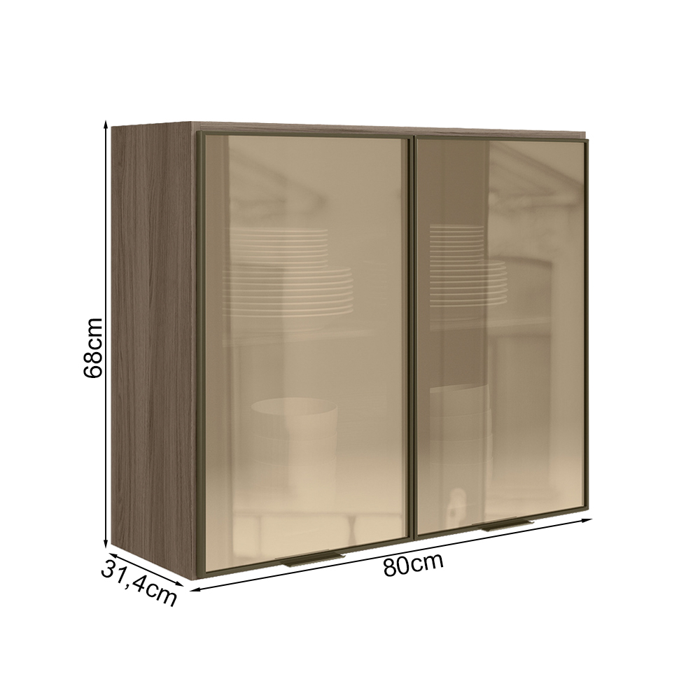 Armario Aereo 2 Portas Vidro MDF 80 cm Kali 1221162 Carvalho Toq Nicioli