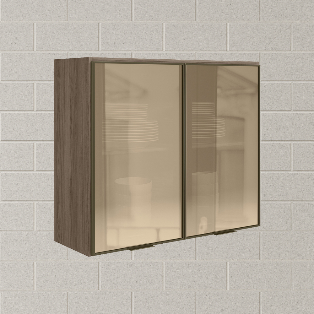Armario Aereo 2 Portas Vidro MDF 80 cm Kali 1221162 Carvalho Toq Nicioli