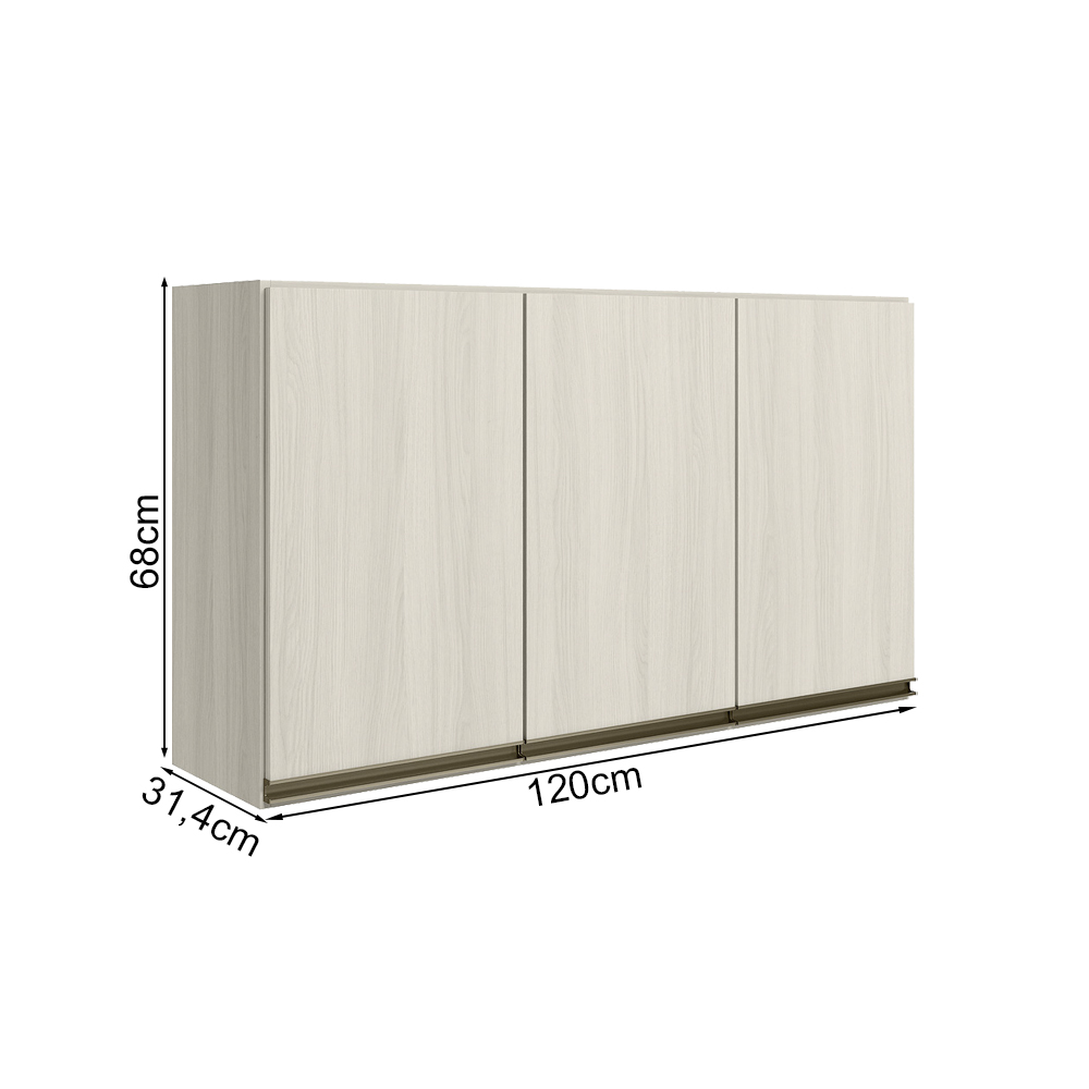 Armario Aereo 3 Portas MDF 120 cm Kali 12197 Bianco Toq Bianco Toq Nicioli