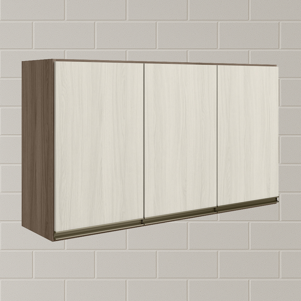 Armario Aereo 3 Portas MDF 120 cm Kali 12197 Carvalho Toq Bianco Toq Nicioli