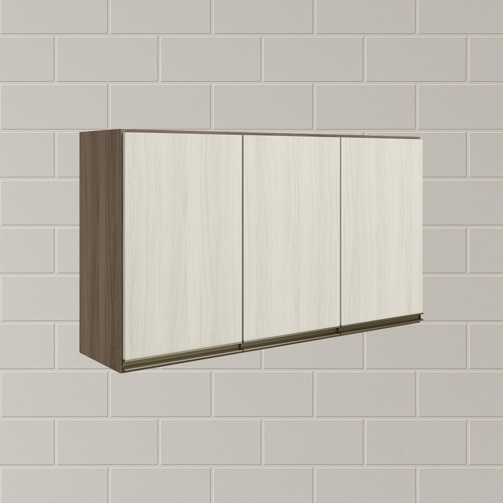 Armario Aereo 3 Portas MDF 120 cm Kali 12197 Carvalho Toq Bianco Toq Nicioli