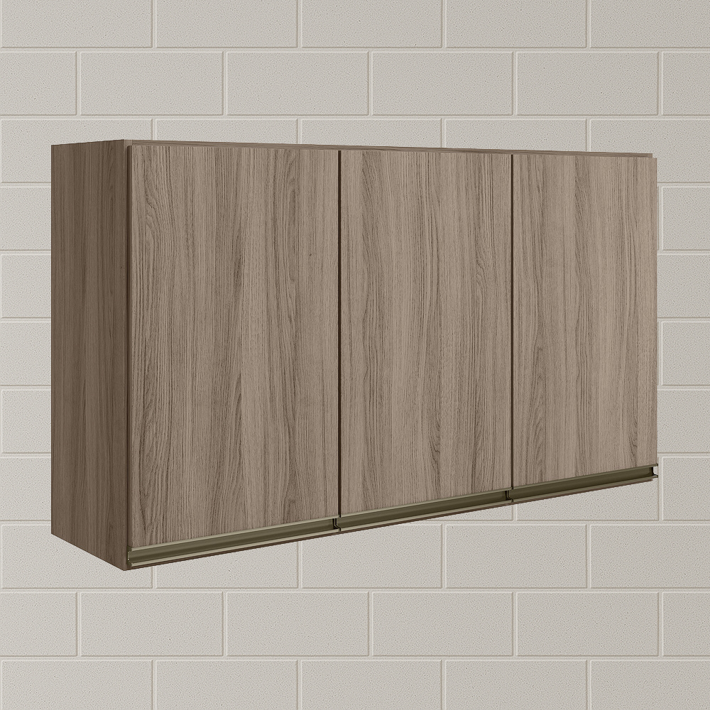 Armario Aereo 3 Portas MDF 120 cm Kali 12197 Carvalho Toq Carvalho Toq Nicioli