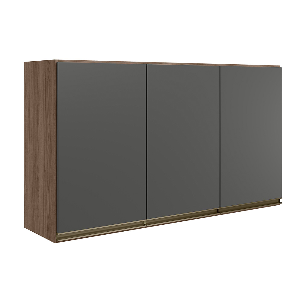 Armario Aereo 3 Portas MDF 120 cm Kali 12197 Carvalho Toq Chumbo Nicioli