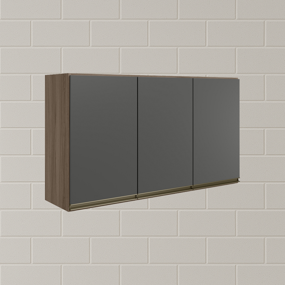 Armario Aereo 3 Portas MDF 120 cm Kali 12197 Carvalho Toq Chumbo Nicioli