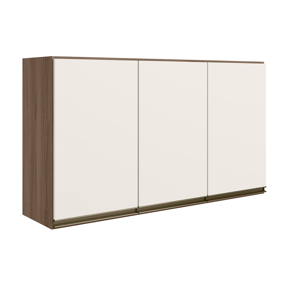 Armario Aereo 3 Portas MDF 120 cm Kali 12197 Carvalho Toq Off White Cetim Nicioli