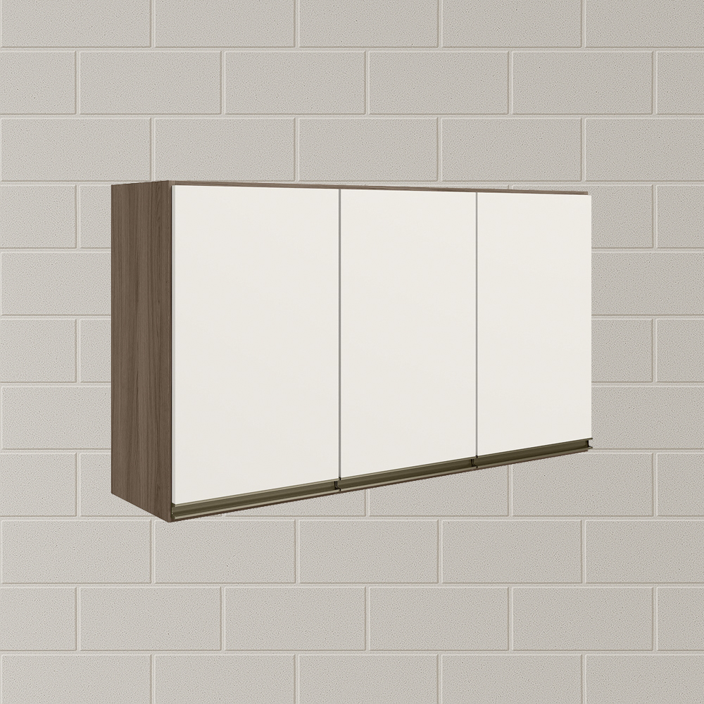 Armario Aereo 3 Portas MDF 120 cm Kali 12197 Carvalho Toq Off White Cetim Nicioli