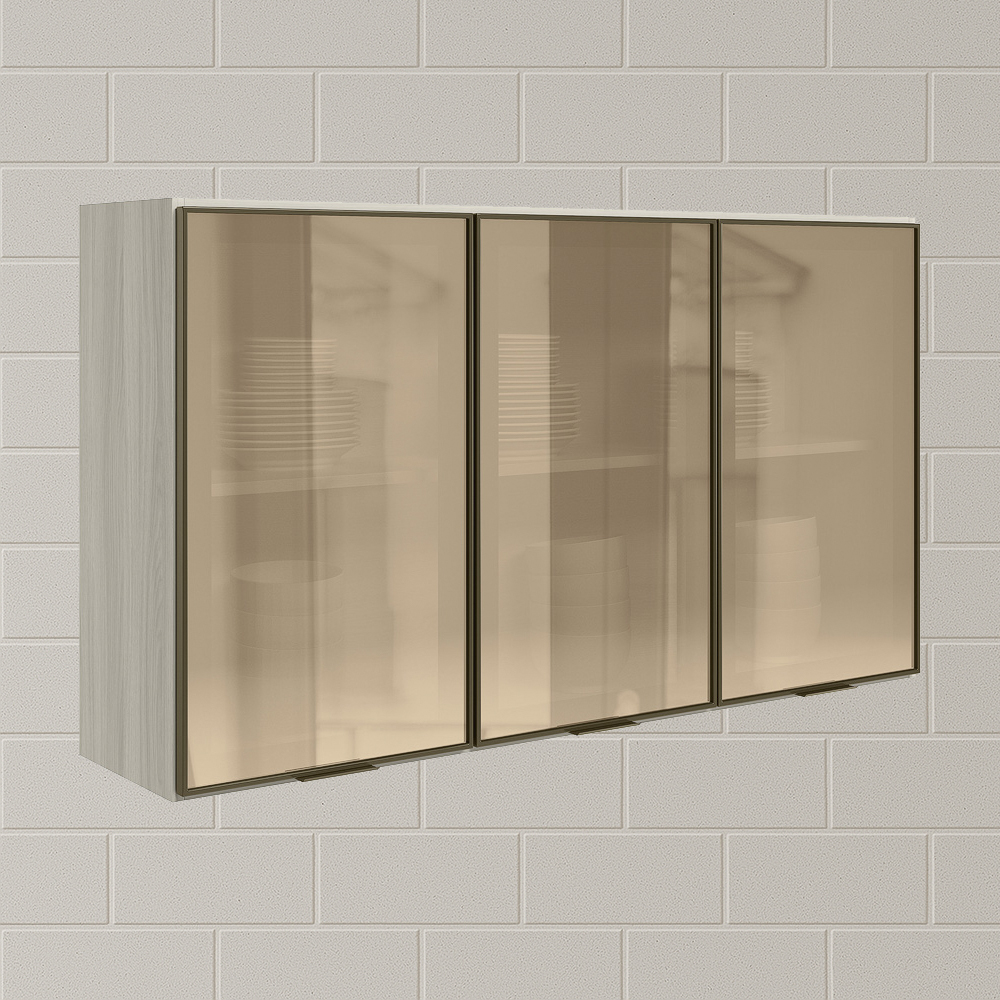 Armario Aereo 3 Portas Vidro MDF 120 cm Kali 1219763 Bianco Toq Nicioli