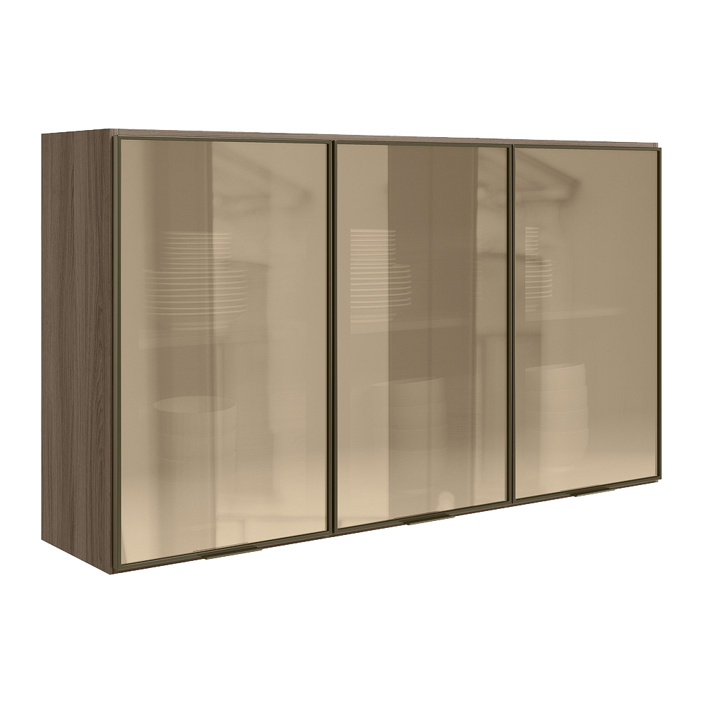 Armario Aereo 3 Portas Vidro MDF 120 cm Kali 1219763 Carvalho Toq Nicioli