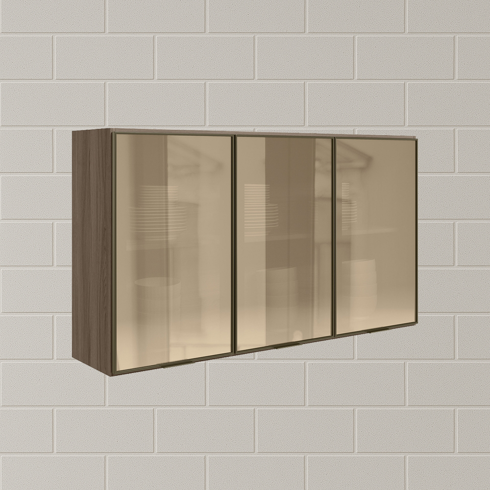Armario Aereo 3 Portas Vidro MDF 120 cm Kali 1219763 Carvalho Toq Nicioli