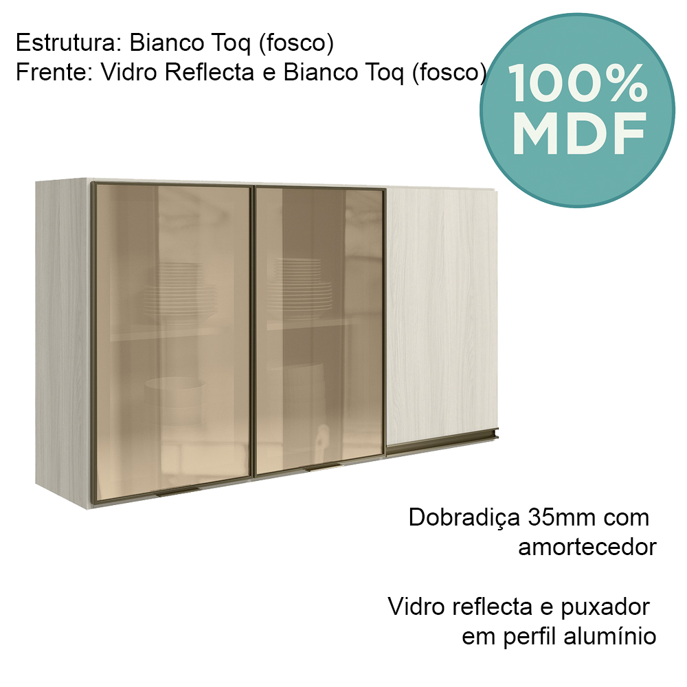 Armario Aereo 3P Vid MDF 120cm Kali 1219764 Bianco Toq Bianco Toq Nicioli