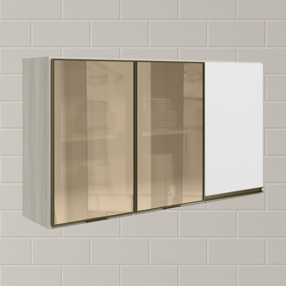 Armario Aereo 3P Vid MDF 120cm Kali 1219764 Bianco Toq Branco Uv Nicioli