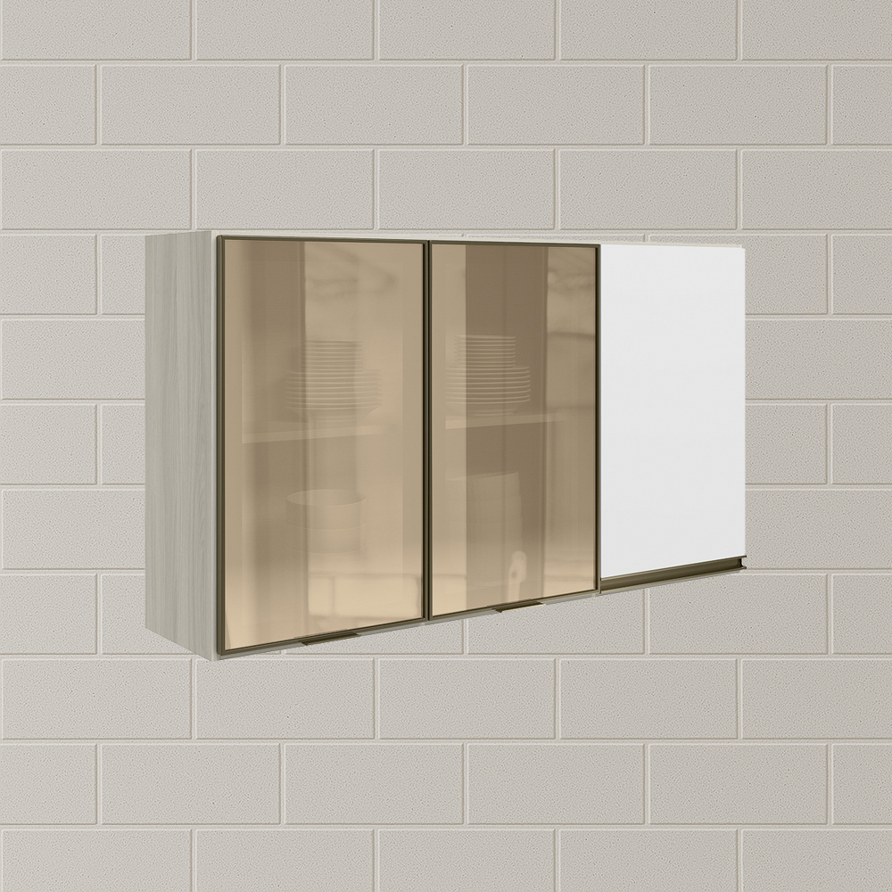 Armario Aereo 3P Vid MDF 120cm Kali 1219764 Bianco Toq Branco Uv Nicioli