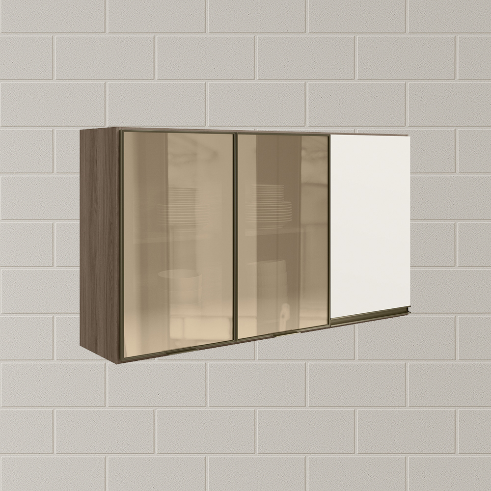 Armario Aereo 3P Vid MDF 120cm Kali 1219764 Carvalho Toq Off White Cetim Nicioli