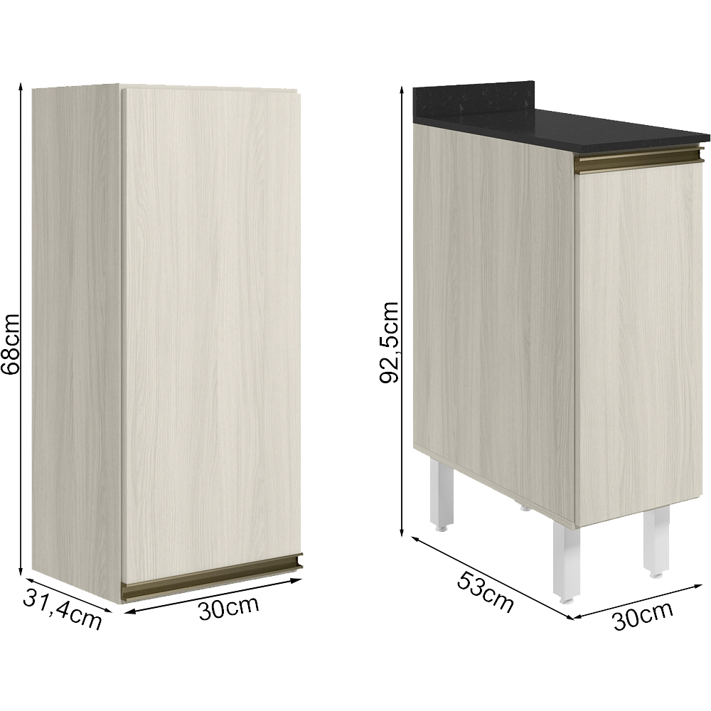 Armario Aereo Balcao 1 Porta 30cm MDF Kali Bianco Toq Bianco Toq Nicioli