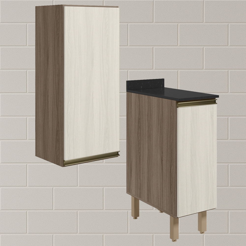 Armario Aereo Balcao 1 Porta 30cm MDF Kali Carvalho Toq Bianco Toq Nicioli