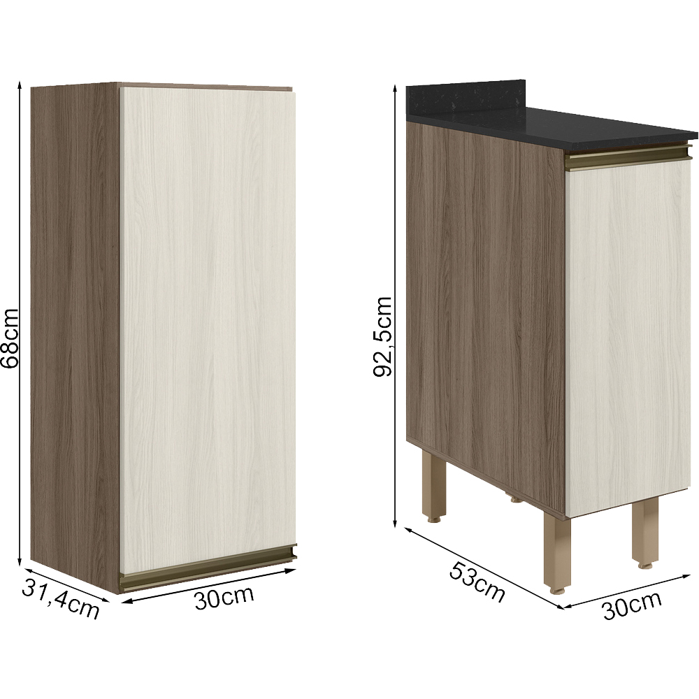 Armario Aereo Balcao 1 Porta 30cm MDF Kali Carvalho Toq Bianco Toq Nicioli